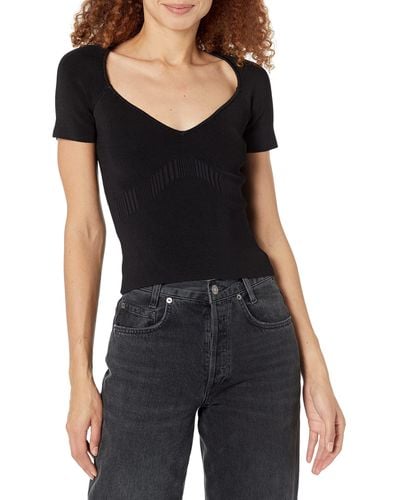 Guess Essential Short Sleeve Alcosta Rib Mapped Top - Black