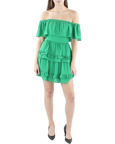 BCBGMAXAZRIA Off Shoulder Ruffle Short Dress - Green