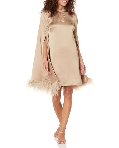 Trina Turk Cape Sleeve Dress With Feathers - Natural