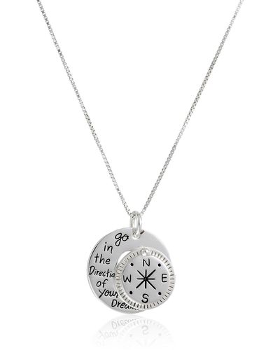Amazon Essentials Sterling Silver "go In The Direction Of Your Dreams" With Compass Pendant Necklace - White