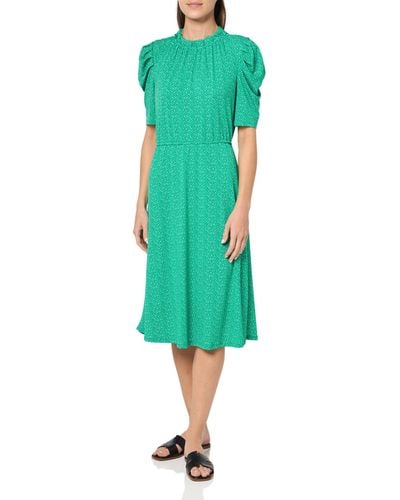 Adrianna Papell Ruffle Neck Short Sleeve Dress - Green