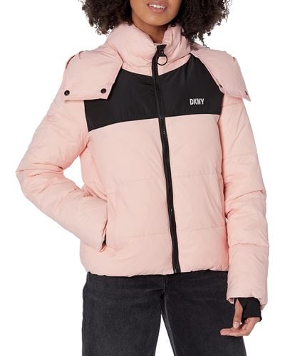 DKNY Colorblock Logo Puffer W/removeable Jacket - Pink