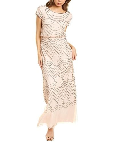 Adrianna Papell Short Sleeve Blouson Beaded Gown - Natural