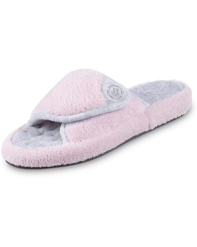 Isotoner Terry Spa Slip On Slide Slipper With Memory Foam For Indoor/outdoor Comfort - Pink