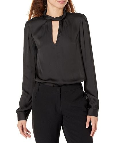 PAIGE Womens Ceres Top Long Sleeve Twisted Collar Buttery Soft In Black Blouse