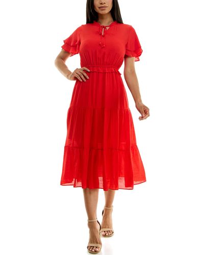 Nanette Lepore Maxi Caribbean Texture Dress With Triple Tier Skirt - Red