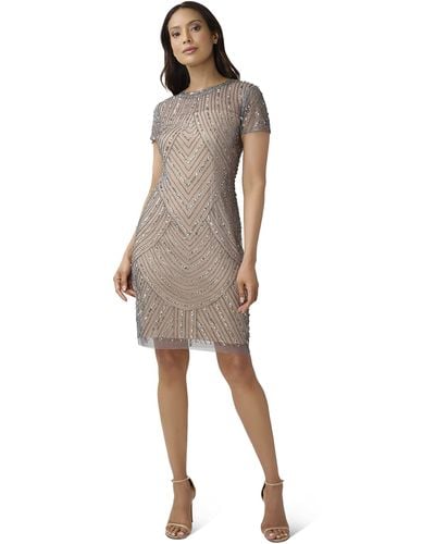 Adrianna Papell Short Beaded Cocktail Dress - Natural