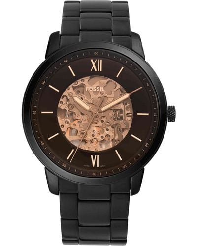 Fossil Neutra Automatic Stainless Steel Three-hand Skeleton Watch - Black