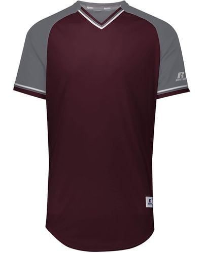 Russell Classic V-neck Baseball Jersey: Vintage Appeal - Purple