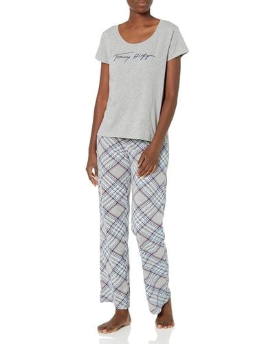 Tommy Hilfiger Short Sleeve Logo Tee Top & Bottom Pant Pajamas Set Pj - Multicolor