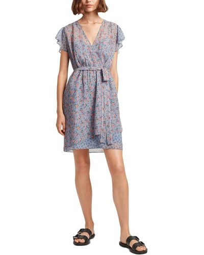 French Connection Printed Tie Short Mini Dresses - Blue