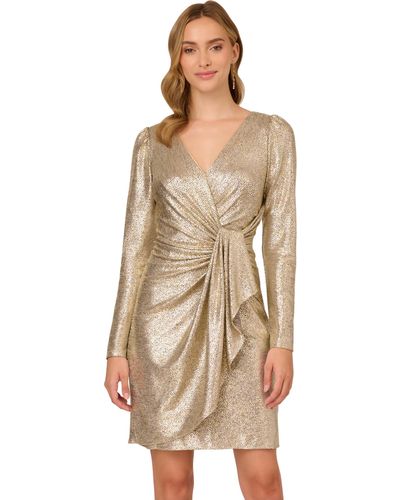 Adrianna Papell Foiled Knit Draped Dress - Natural