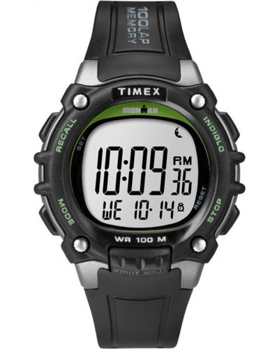 Timex Tw5m03400 Ironman Classic 100 Full-size Black/green Resin Strap Watch - Gray