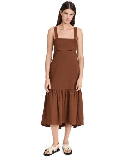 Theory Linen Blend Midi Dress - Brown