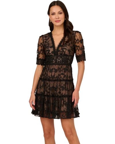 Adrianna Papell Lace Embroidery Dress - Black