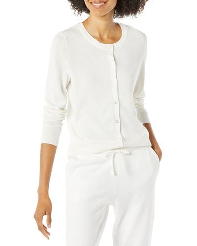 Amazon Essentials Lightweight Crewneck Cardigan Sweater - White