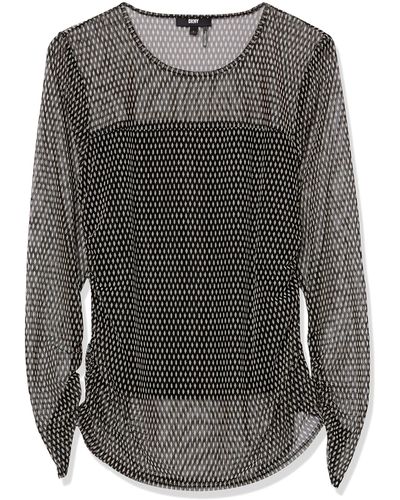 DKNY Figure-flattering Rib Cuff Sheer Sleeve Sportswear Sweater - Gray
