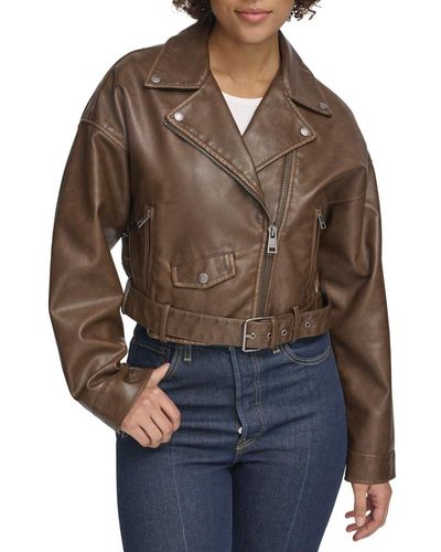 Levi's Faux Leather Cropped Moto Jacket - Brown