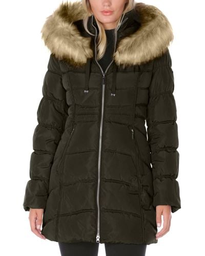 Laundry by Shelli Segal 3/4 Hooded Puffer Jacket With Faux Fur Trim - Black