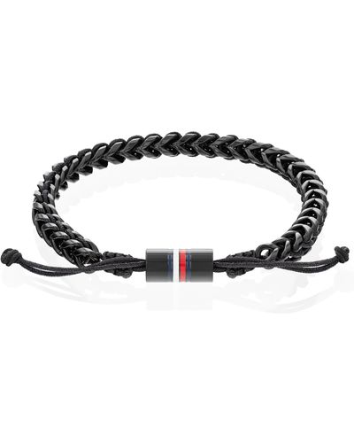 Tommy Hilfiger Black Ion -plated Adjustable Rope Bracelet | Metal And Braided Fusion| Classic Comfort | An Ultimate Closet Enhancement