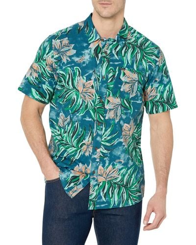 Volcom Regular Marble Floral Short Sleeve Button Down Hawaiian Shirt - Blue