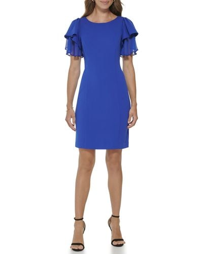DKNY Jewel Neck Dress Sheath Short Length - Blue