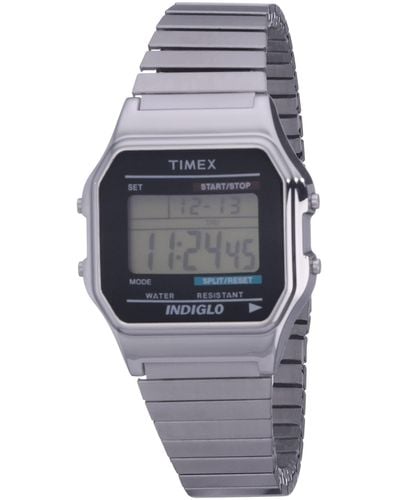 Timex T78582 Classic Digital Silver-tone Extra-long Stainless Steel Expansion Band Watch - Black
