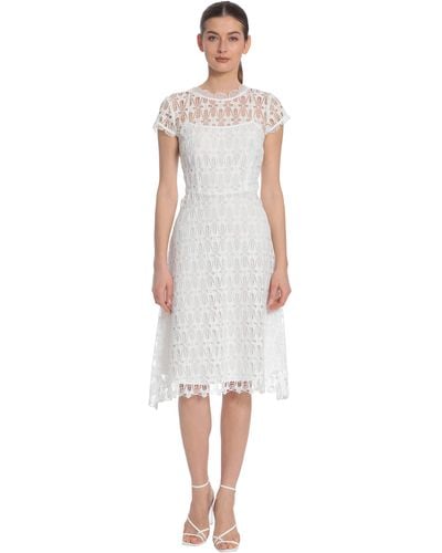 Maggy London Cap Sleeve Knee Length Lace Dress With Back V-neck - White