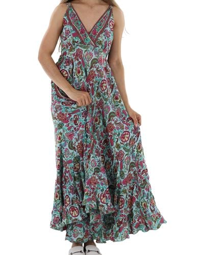 La Fiorentina Flowy Long V-neck Laura Maxi Spring/summer Dress For - Multicolor