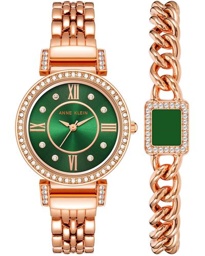 Anne Klein Genuine Crystal Accented Bracelet Watch - Green
