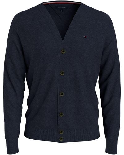 Tommy Hilfiger Mens Cotton Cardigan Sweater - Blue