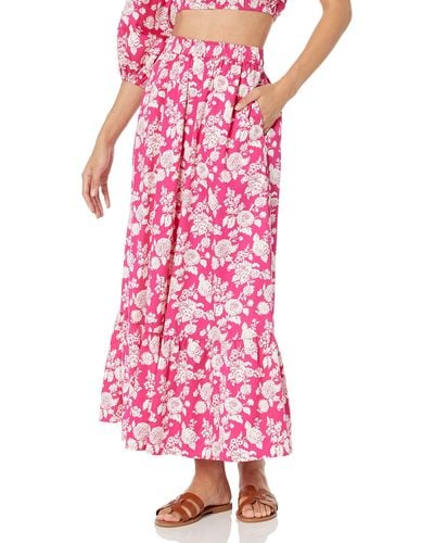 The Drop Anupa Cotton Tiered Midi Skirt - Pink