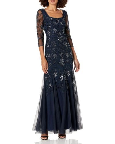 Adrianna Papell Beaded Covered Gown - Blue