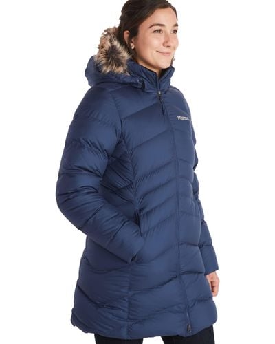 Marmot Montreal Mid-thigh Length Down Puffer Coat - Blue
