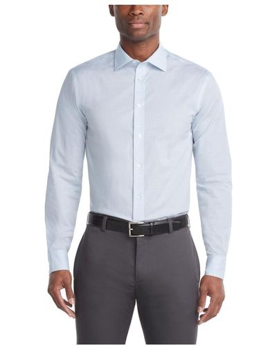 Calvin Klein Dress Shirts Non Iron Stretch Regular Fit Check - Blue