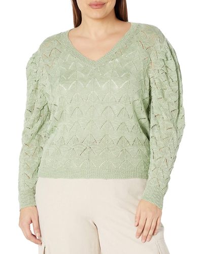 Kendall + Kylie Kendall + Kylie Plus Size V-neck Puff Sleeve Sweater - Green