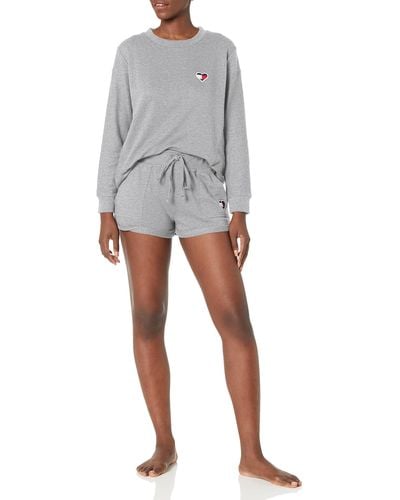 Tommy Hilfiger Womens Long Sleeve Heart Revere Terry Short Pj Pajama Set - Gray