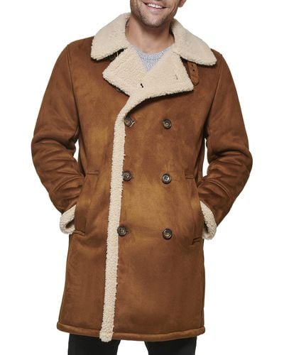 Dockers Faux Shearling Midlength Overcoat - Brown