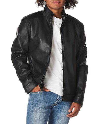 Cole Haan Signature Zip Front Faux Leather Moto Jacket - Black