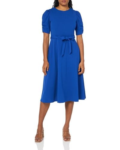 DKNY Jewel Neck Scuba Crepe Dress - Blue