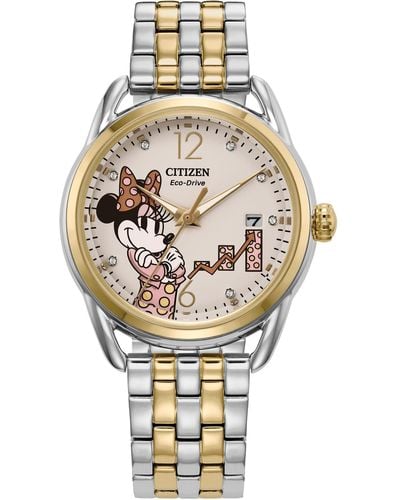Citizen Ladies Eco-drive Disney Minnie Empowered Two Tone Stainless Steel Watch With Crystal Accents - Metallic