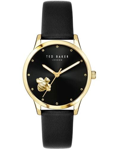 Ted Baker 34 Mm Fitzrovia Bumble Bee 3h Leather Strap Watch - Black
