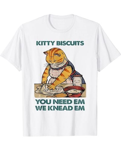 Perry Ellis S Kitty Biscuits We Knead Em You Need Em T-shirt - White