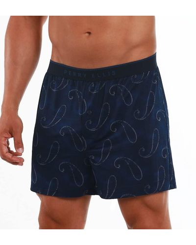 Perry Ellis Luxe Button Fly Boxer Short - Blue