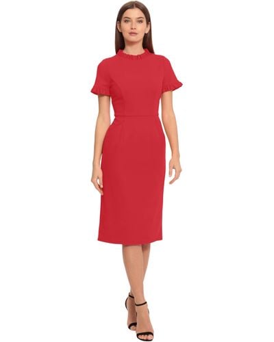 Maggy London Ruffle Collar Slant Pocket Sheath Dress - Red