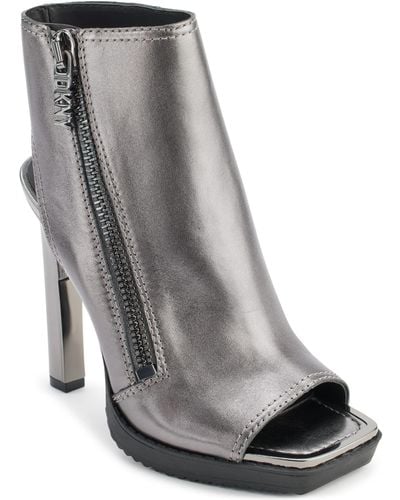 DKNY Open Toe Metallic Heeled Sandal Bootie Fashion Boot - Gray
