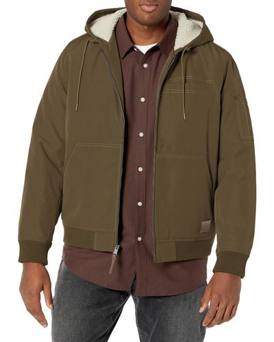 Lucky Brand Bomber Jacket With Faux Sherpa Lined Hood - Brown