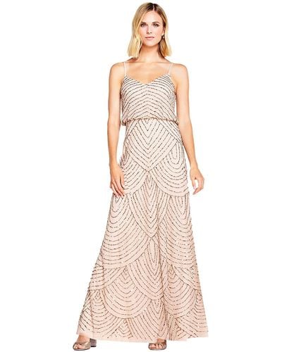 Adrianna Papell Art Deco Beaded Blouson Gown - Pink