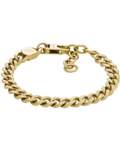 Fossil Harlow Linear Texture Chain Gold-tone Stainless Steel Bracelet - Metallic