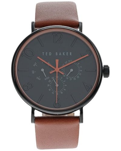 Ted Baker 41 Mm Phylipa Gents Multifunction Leather Strap Watch - Black